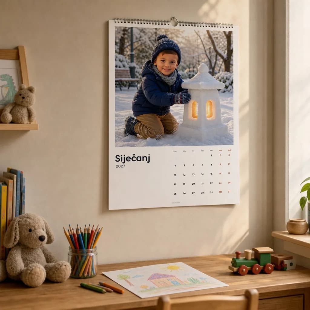 Personalizirani kalendar u kojem je glavni lik Luka, na zidu dječje sobe