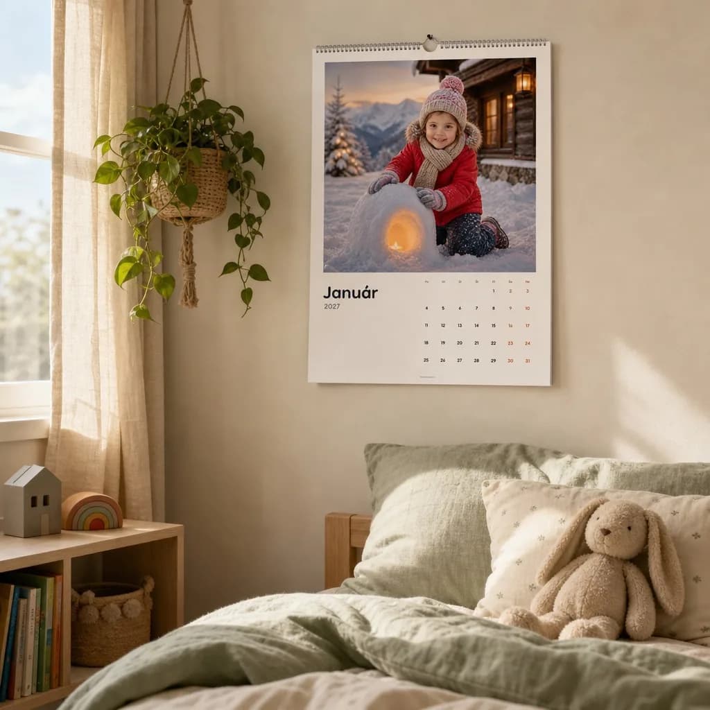 Personalizovaný kalendár, v ktorom hrá hlavnú úlohu Ema, na stene detskej izby